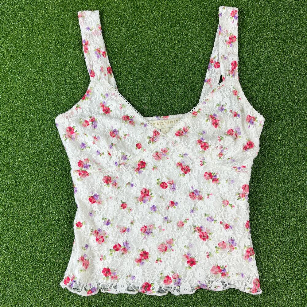 Thirty/Thirty LA Red Floral Lace V Neck Babydoll Tank Top Sz S